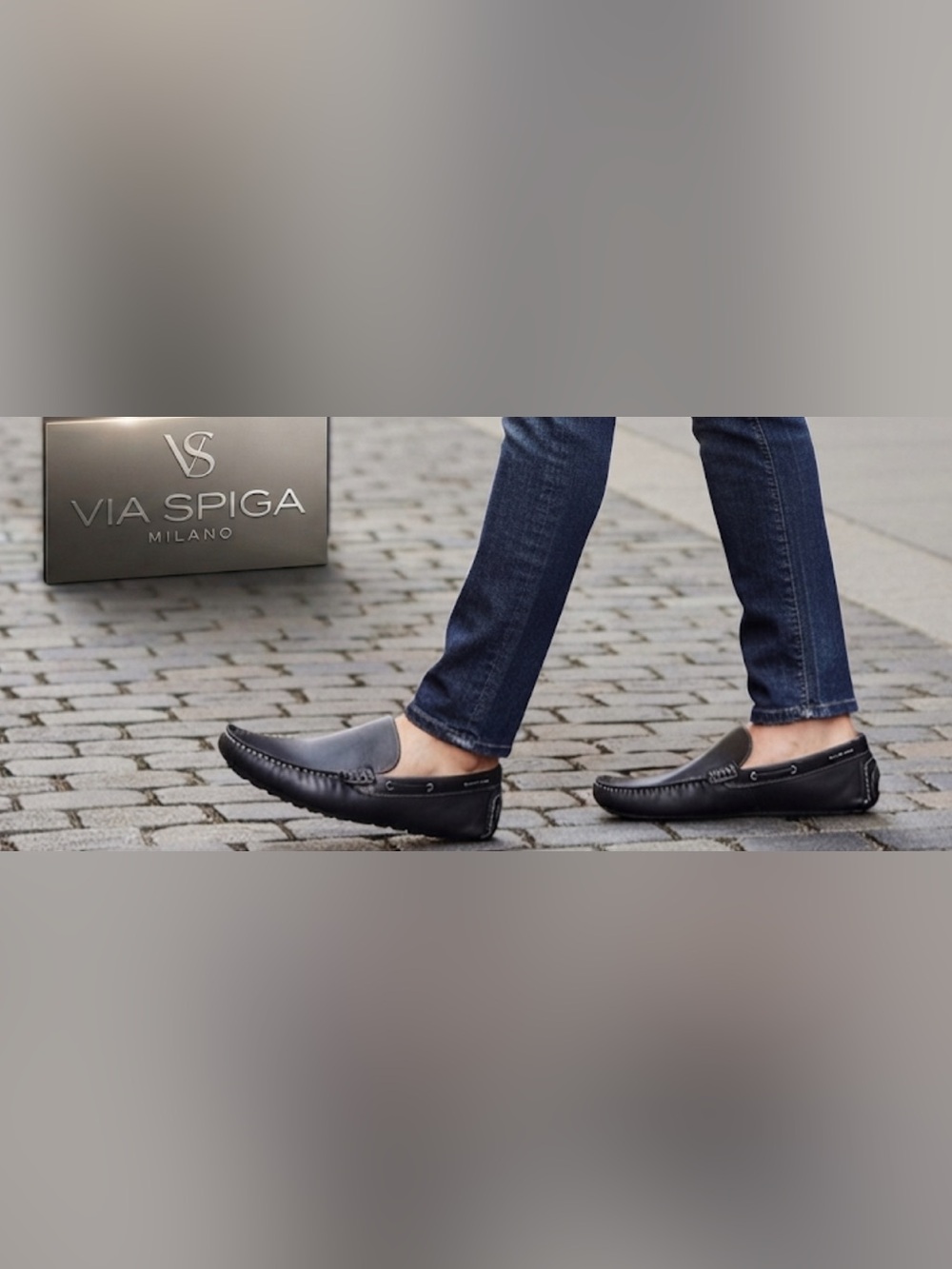 authentic Vía Spiga men's designer black leather loafers drivers sz 11